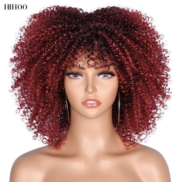 

short hair kinky curly wigs with bangs for black women cosplay lolita synthetic natural blonde wig red wig afro curls