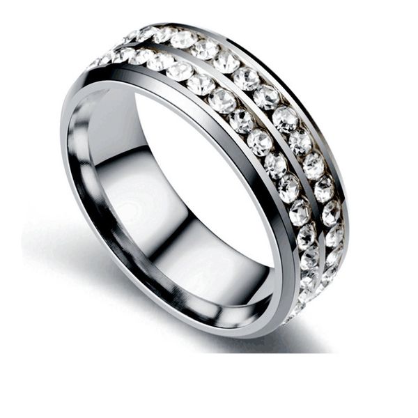 

europe american style stainless steel double rows diamond ring us size 7/8/9/10/11/12, Silver