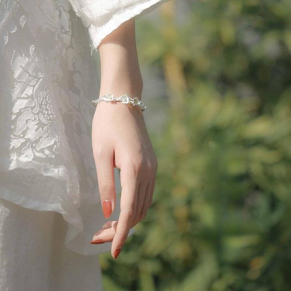 

charm bracelets peach blossom bracelet handmade s925 sterling silver literary plain cute cherry small fresh, Golden;silver