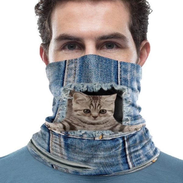 

scarves cowboy hole american short-tailed cat pet neck gaiter magic scarf mens ladies rectangular hijab custom, Blue;gray