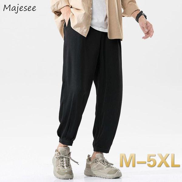 

men casual pants solid simple plus size 5xl loose chic bundle ankle-length mens harajuku summer breathable fashion high street men's, Black