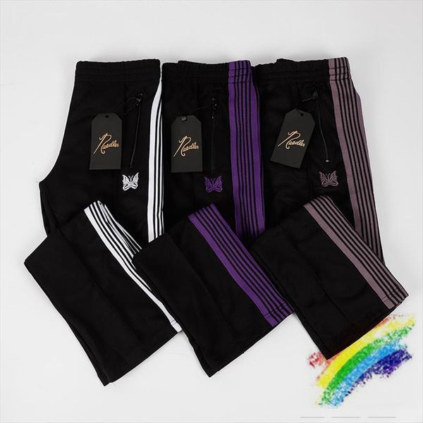 

awge needles sweatpants women striped pants zipper butterfly embroidery joggers trousers, Black