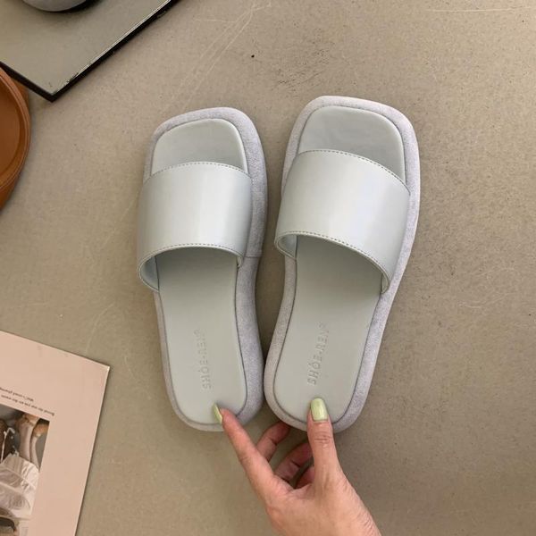 

slippers female shoes low women summer rubber flip flops platform slides square toe 2021 beach hawaiian fabric pu rome hoof, Black