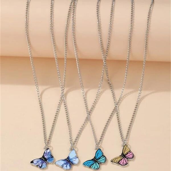 

pendant necklaces lxy-w fashion vintage silver color chain choker necklace for women boho simple colorful butterfly collar jewelry gift