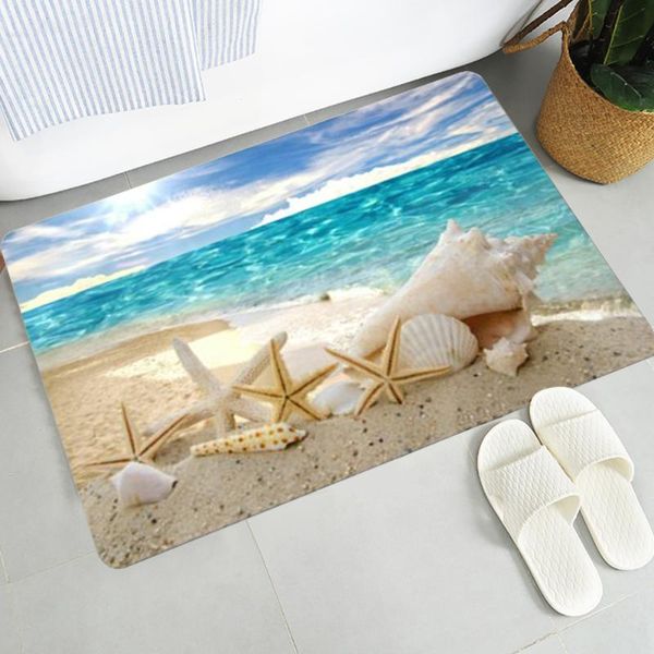 

40*60cm beach shell starfish bathroom door mat non-slip carpet printed soft pad washable doormat front floor rug home decor carpets