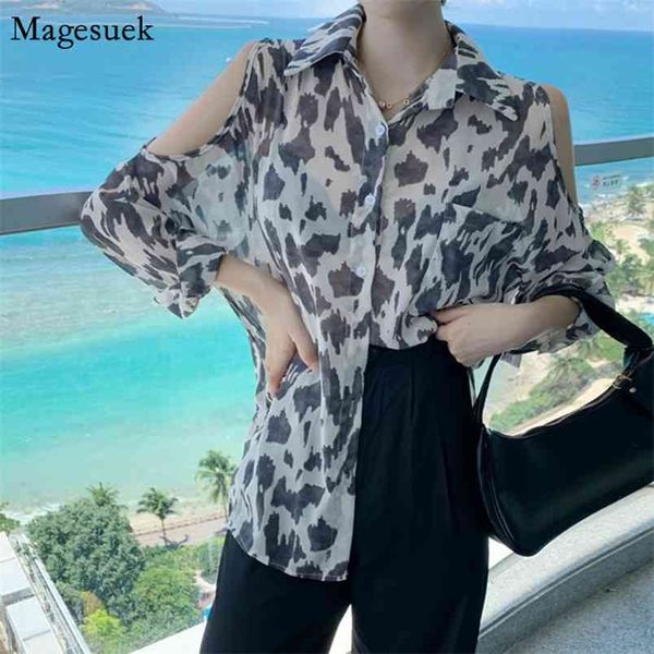 

autumn blusas long sleeve off shoulder women shirt vintage leopard blouse casual slim chiffon shirts 10270 210512, White