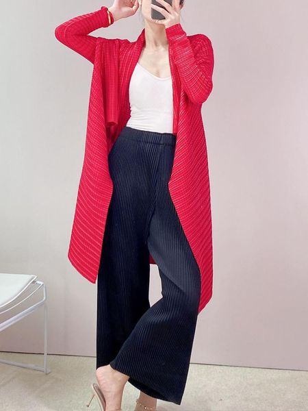 

women's jackets changpleat miyak pleated red woman jacket fashion solid long sleeve loose plus size cardigan, Black;brown