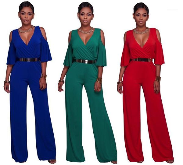 

Sexy Jumpsuits Loose Designer New Womens Clothing Hollow Out Womens Rompers Fashion Soild Color V Neck, Green