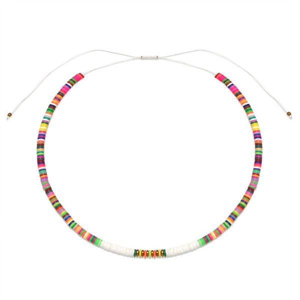 

chains boho 5mm rainbow polymer clay shell heishi beads hematite white cord adjustable necklace 2021 fashion nice chic choker gift, Silver