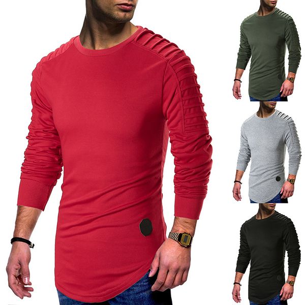 

fashion fleece european autumn winter hoodies men's sweater with pleated sleeve and shoulder stitching xw15 coat, Black