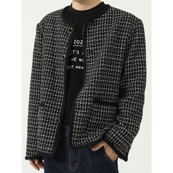 

men's jackets 2021 autumn knitted fabric jacket men women korean streetwear fashion casual plaid couple's brand male coat, Black;brown