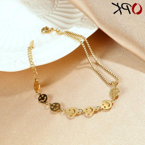 

fashion stalls, smiling face, chain stitching, titanium steel bracelet, women's fashion girl's friend's hand jewelry, Golden;silver