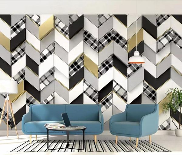 

wallpapers cjsir custom wallpaper mural retro mosaic stitching plaid fabric 3d geometric background wall papel de parede