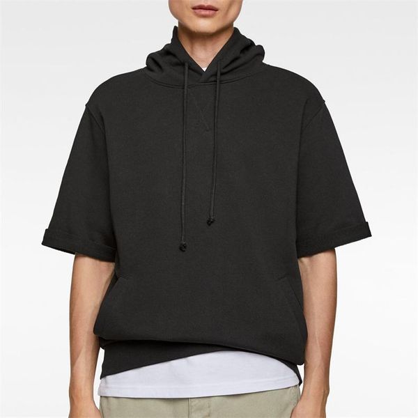

men's hoodies & sweatshirts oem 100% cotton french terry half sleeve for men, Black