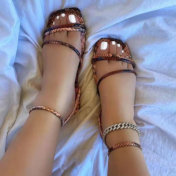 

woman 2021 serpentine slides women ankle strap sandals summer women's square toe flats ladies comfortable beach shoes plus size, Black