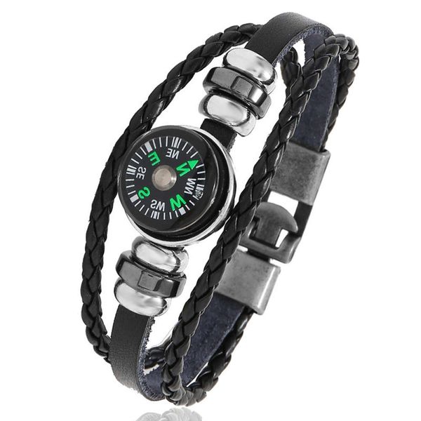 

hand catenary iris jewelry simple knitting outdoor compass alloy pair buckle leather bracelet stable, Black