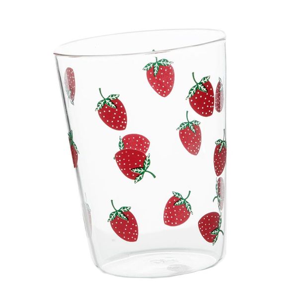 

cups & saucers transparent cup strawberry printing glass tea storage for home (red)