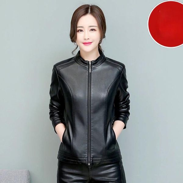 

women's leather & faux 2021 spring autumn women short pu jacket slim fashion punk outwear motorcycle casual coat y498, Black