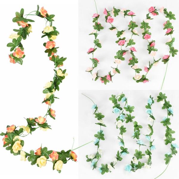 

2pcs 2.4m artificial rose vine flower rattan home wall hanging decoration wedding festival party fake plant leaves garland decor decorative