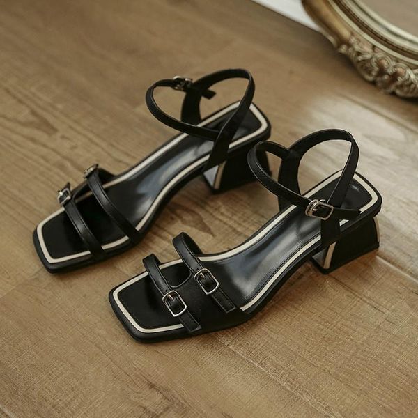 

sandals 2021 brand womans leather ladies square heels shoes for women summer casual black beach white
