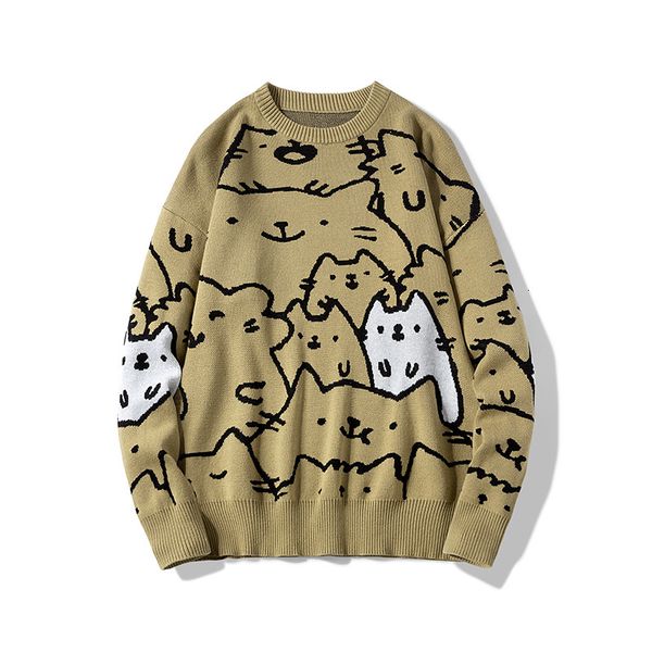 

men's sweaters spring and fall pattern of cartoons vintage mesh sweater retro harajuku loose the neck cotton male clothes bft5, White;black