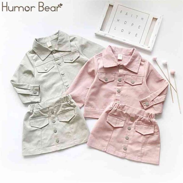 

girls clothing set autumn solid color long sleeve + skirt 2pcs kids korean style clothes 210611, White