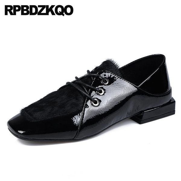 

dress shoes 2021 black pumps square toe patent leather lace up fashion thick women chunky designer autumn low heels block
