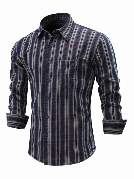 

men striped & plaid denim shirt u2fz#, Blue