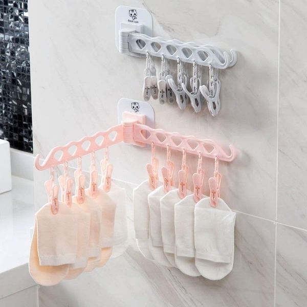 

household plastic baby clothes hangers wall mounted windproof panties socks underwears hanger drying rack with 10 clips & racks