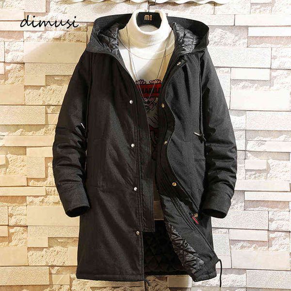 

dimusi winter men's jackets fashion male cotton thick warm parkas casual outwear mid-long thermal hooded coats mens clothing y1122, Black;brown