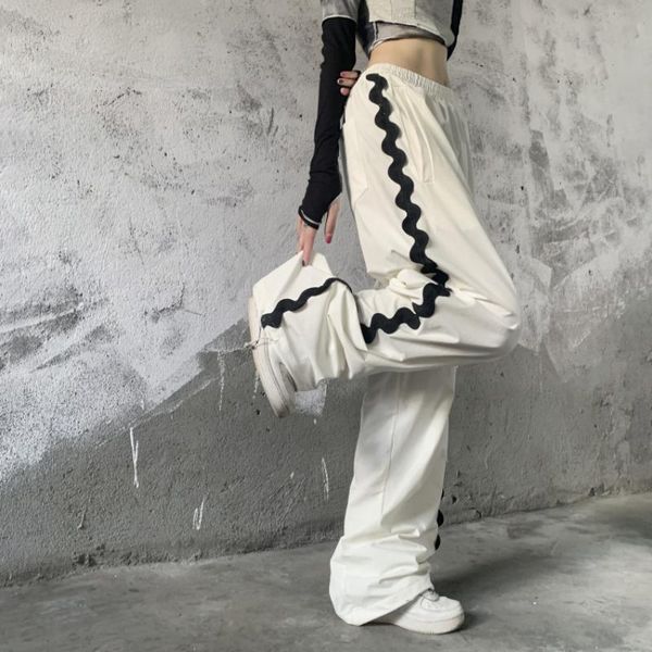 

women's pants & capris american street fashion sports for women autumn high straight loose slim waist wide leg casual trousers, Black;white