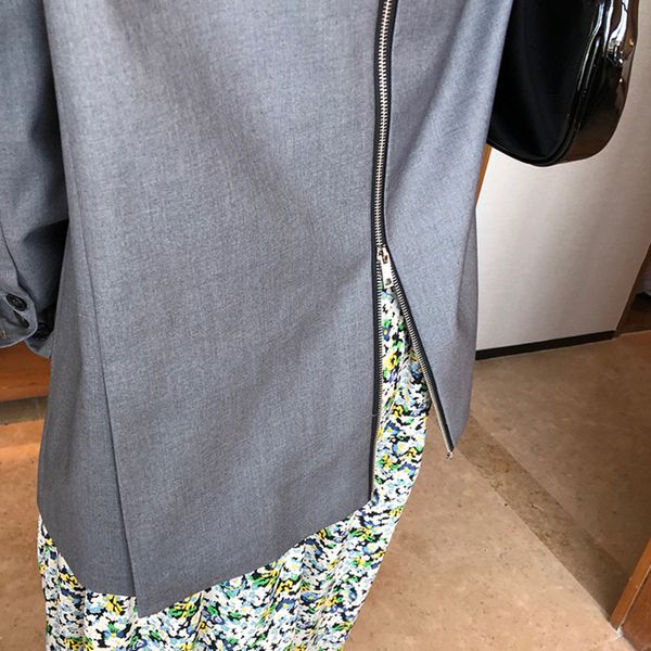 

[ewq] autumn new slimp ladies blazer gray fashion back zipper suit long sleeve loose sweet women jacket, White;black