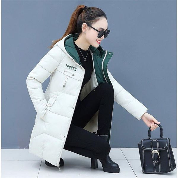 

winter women parkas casual sleeve hooded jackets autumn warm letter print long female coats zipper outerwear, Black