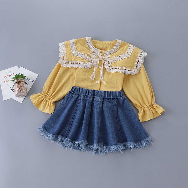 

3-7 years spring girl clothing set fashion casual solid shirt + skirt kid children girls 210615, White