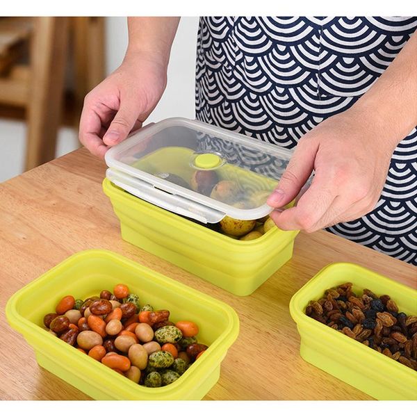 

dinnerware sets 4 size home container portable rectangular silicone seal bento box foldable eco-friendly lunch for outdoor camping
