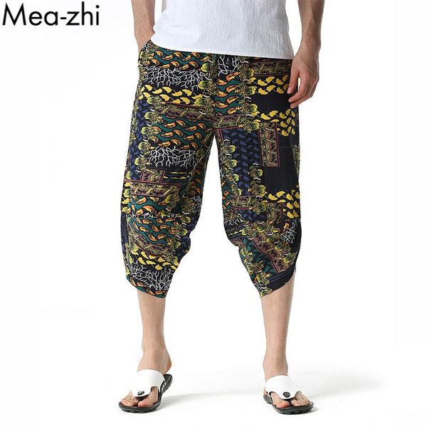 

men's pants short harem wide leg loose capris summer breathable linen calf-length casual hip hop joggers streetwear, Black