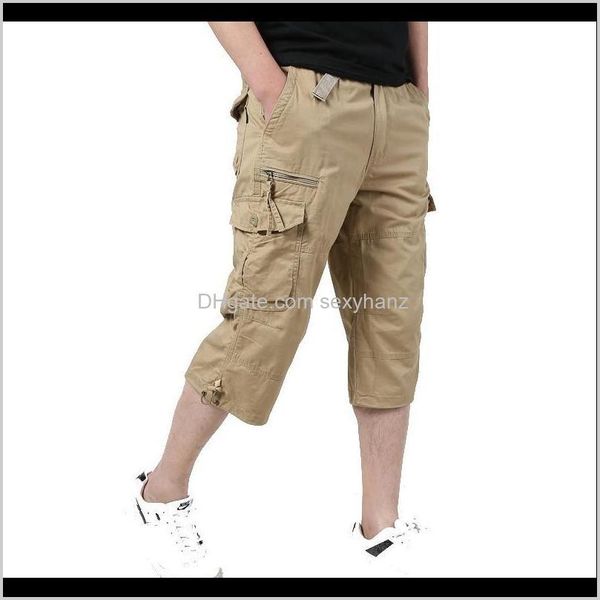 

mens clothing apparel drop delivery 2021 casual cargo shorts for men with multi pockets made of cotton elastic breeches long length pants pl, White;black