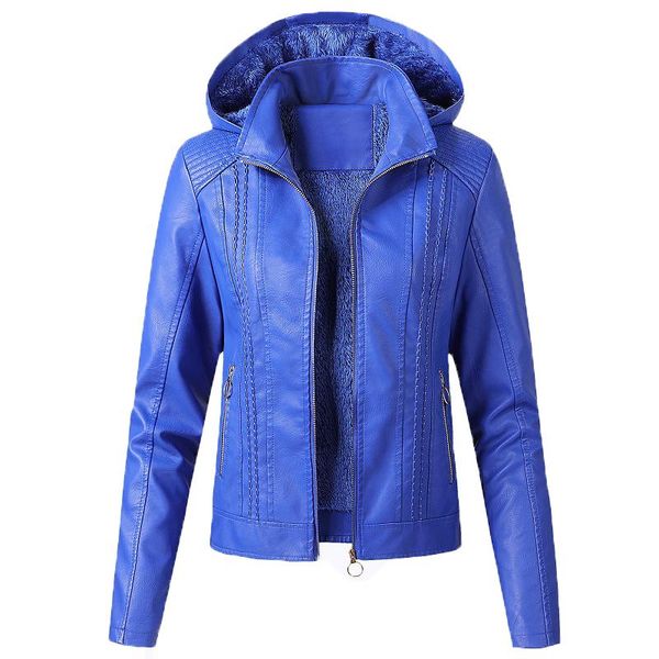 

women's leather & faux 2021 winter hooded keep warm short pu jacket women fashion plus size black brown blue coat gh725
