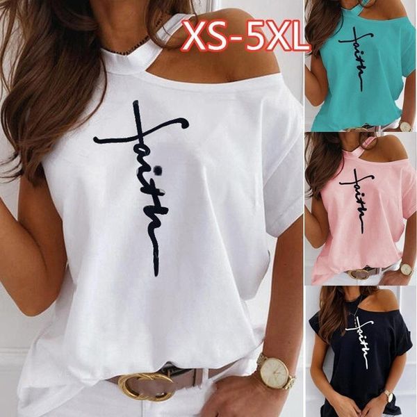 

plus size summer letter print women t shirt off shoulders o neck short sleeved fashion lady street casual white