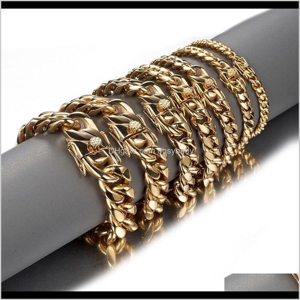 

link, drop delivery 2021 stainless steel cuban link chain bracelet hip hop jewelry mens sier gold chains bracelets fezca, Black