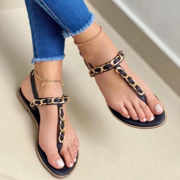 

sandals women metal decoration solid color women's comfort daily flat ladies shoes 2021casualoutdoor non-slip footwear, Black