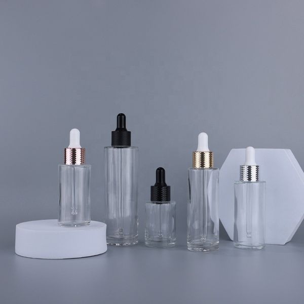 20ml 30ml 40ml 50ml 60ml 80ml Cam Şişe Flakon 6 Renkler Cap Kalın E Kozmetik Ambalaj Için Sıvı Serum Damlalık Şişeleri