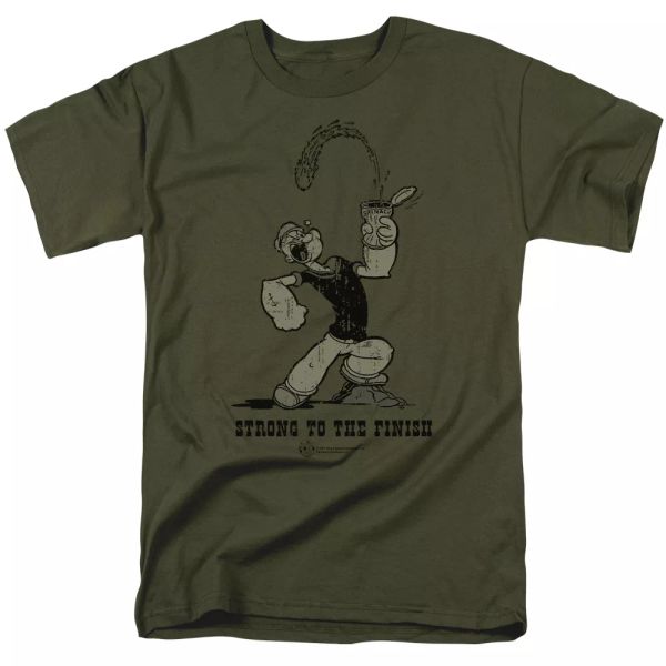 

Popeye Strong To The Finish "Military Green" Color T-Shirt Sizes S-3X NEW, White;black
