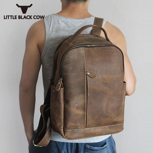 

genuine leather men backpacks retro crazy horse men's business lapshoulder bag leisure travel computer backpack