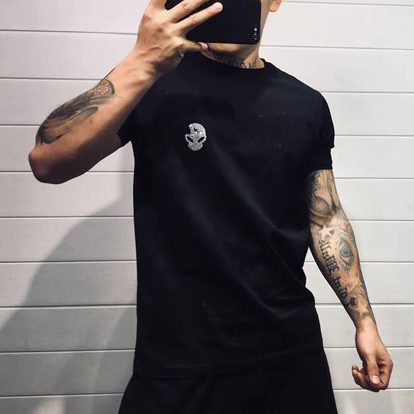 

t shirts men's short sleeve rhinestones fashion t-shirt elastic luxury design, White;black