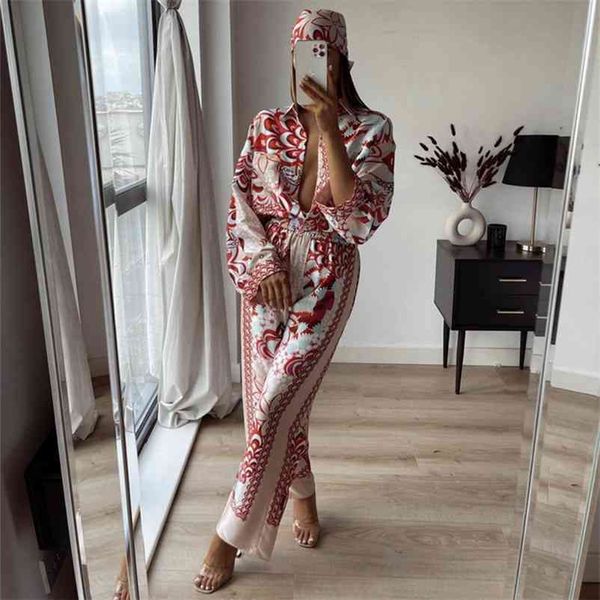 

puwd woman red high waisted print pants spring casual ladies streetwear straight elasticity flower 210522, Black;white