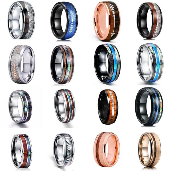 

cluster rings fdlk 24 style 8mm fashion luxury carbide ring wood inlay arrow and shell wedding men jewelry gift, Golden;silver