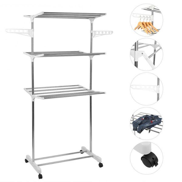 

hangers & racks 3 layers clothes dryer multifunctional hanger foldable clothing drying tower garments rack stand with wheels
