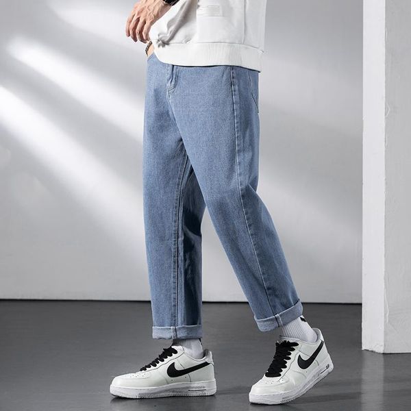 

men's jeans s-3xl wide leg korean style trendy fashion all-match denim loose straight trousers male high-end brand casual pants, Blue