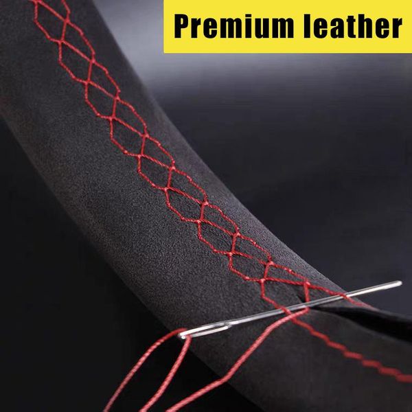 

hand-sewn steering wheel cover fashion wear-resistant belt back to the standard suede leather car handle easy sew covers